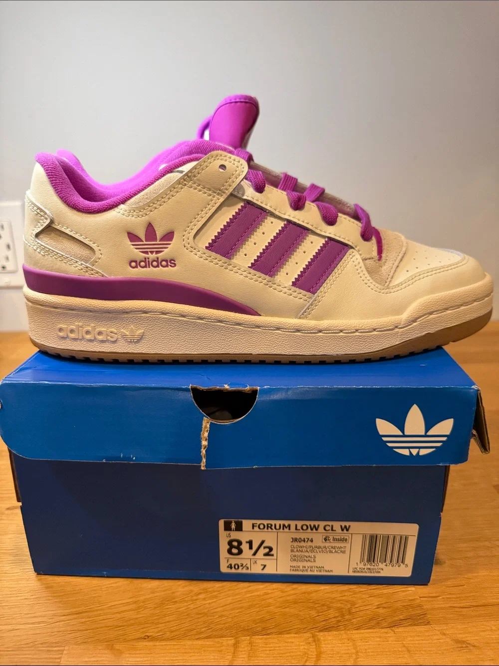 Adidas Originals Forum Low CL W Sneakers Cloud White Purple JR0474 NWT